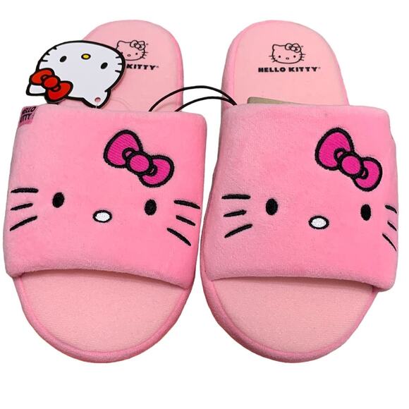 Hello Kitty Sanrio Fleece Slides Slippers NWT Womens Sz S (4-5) Pink Lightweight - Picture 4 of 4